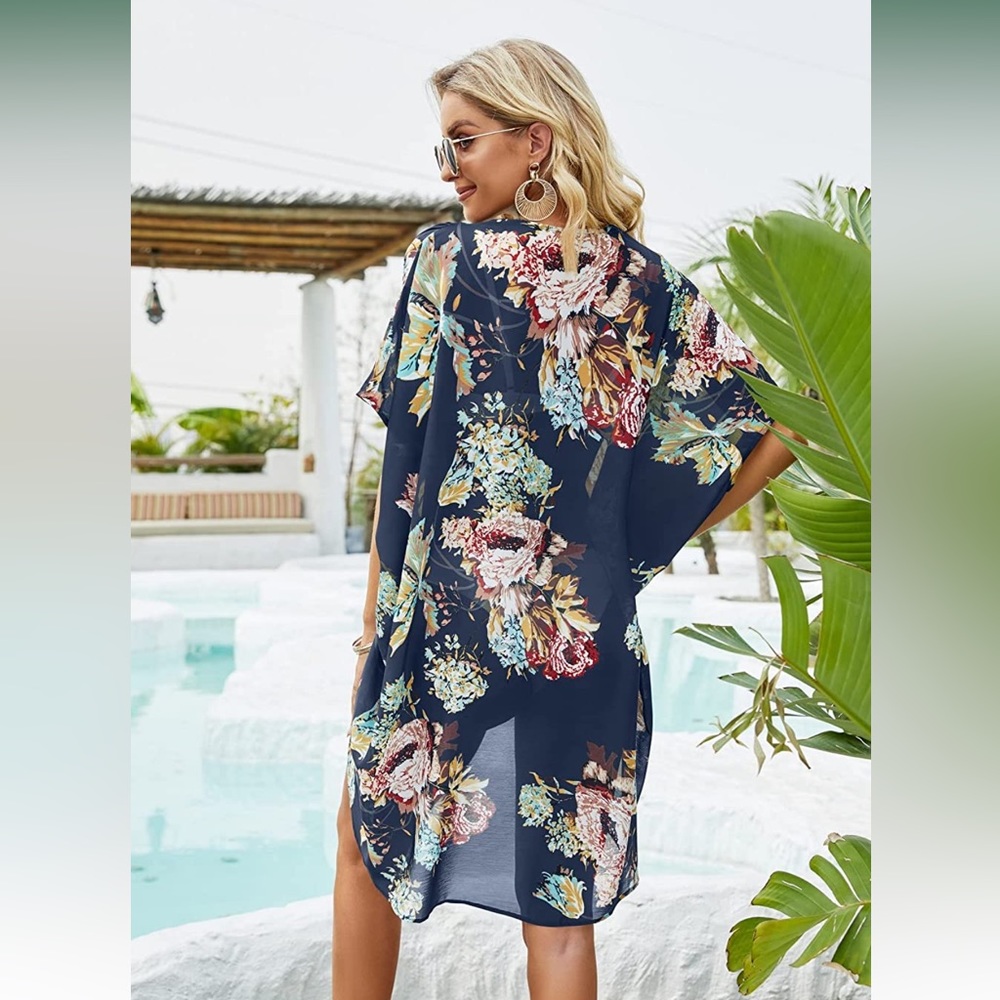 Floral Kimono Draped Oversized Beach Cover Up - Picture 5 of 6
